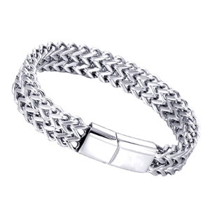 Men's double-row braided stainless steel dragon bone chain bracelet with magnetic clasp