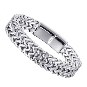 Men Stainless Steel Franco Link Bracelet Punk Fashion Polished Metal Chain Jewelry Silver Tone Hand Chain With Clasp