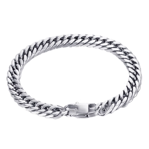 Polished silver stainless steel Cuban link mesh bracelet for men with secure clasp