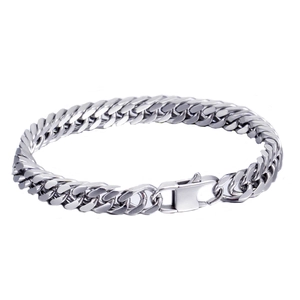 Men Polished Stainless Steel Cuban Link Bracelet Western Style Heavy Metal Silver Chain Bracelet Jewelry For Daily Party