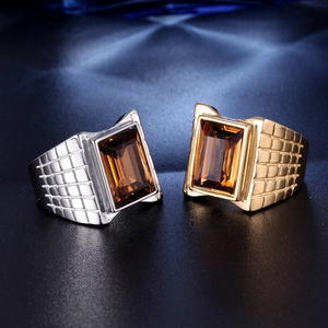 Men's titanium steel rings set with large amber gemstones and textured metal band