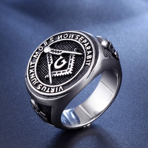 Bague maçonnique rétro en acier inoxydable avec gravure Virtus Junxit Mors Non Separabit