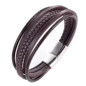 Men's Multi-Layer Braided Leather Bracelet With Stainless Steel Magnetic Clasp Fashion Titanium Steel Wristband Jewelry Gift