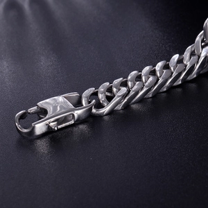 Polished silver stainless steel Cuban link bracelet for men with heavy duty lobster clasp