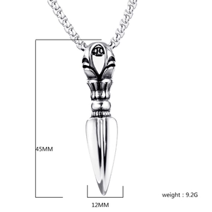 Macro shot of vintage stainless steel vajra pendant with 45mm height and 9.2g weight