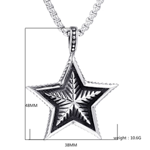 Macro view of stainless steel star pendant with measurement details 48MM x 38MM
