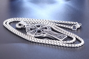 Vintage Celtic cross pendant in silver stainless steel with box chain necklace