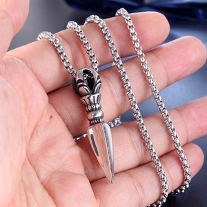 Vintage stainless steel Vajra pestle pendant necklace with silver box chain for men