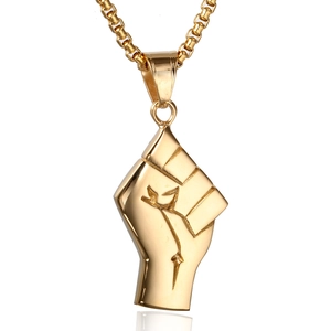 Stainless Steel Power Fist Pendant Necklace Hip Hop Rock Jewelry Gold Silver Titanium Steel Hand Grip Pendant Gift For Men