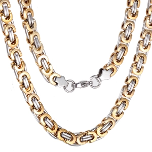 Men's two-tone Byzantine chain necklace in gold and silver polished stainless steel