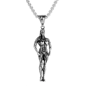 Pendentif Seul Sans Chaîne Figure Musclée Bodybuildeuse Acier Vintage Bijoux Fitness Force Cadeau