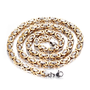 Men Titanium Steel Byzantine Chain Necklace Two Tone Gold Silver Link Chain Polished Hip Hop Punk Fashion Jewelry