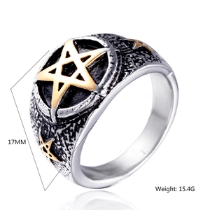 Macro view of vintage titanium steel pentagram ring with 17mm height and 15.4g weight
