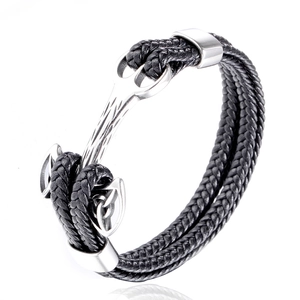 Men's Vintage Viking Thor's Hammer Stainless Steel Woven Leather Bracelet Nordic Celtic Knot Mjolnir Anchor Punk Jewelry