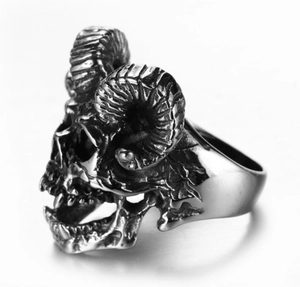 Stainless Steel Skull Ring Punk Rock Ram Horn Sheep Head Gothic Antique Silver Biker Ring For Men Women Fashion Jewelry