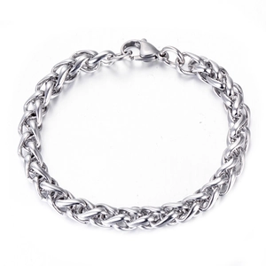 Men's Polished Stainless Steel Wheat Chain Bracelet Silver Color Franco Link Woven Hand Jewelry Minimalist Style Gift Accessory