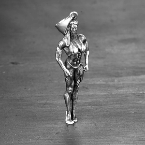 Pendentif de collier en acier inoxydable argenté, motif bodybuilder féminin