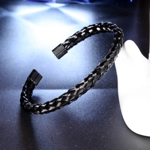 Bracciale Rigido Aperto in Acciaio Inossidabile Intrecciato Vintage per Uomo Donna Gioielli in Metallo Regalo Oro Argento Nero