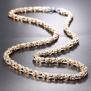 Classic two-tone Byzantine chain necklace with gold and silver links and lobster clasp