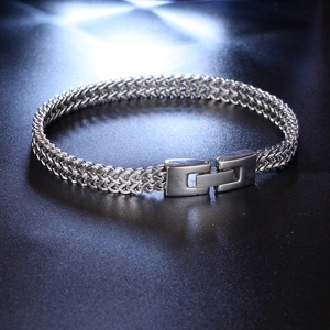 Pulsera de acero inoxidable plateado para hombre con cadena de hueso de dragón