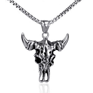Vintage stainless steel bull skull pendant necklace with box chain for men's jewelry