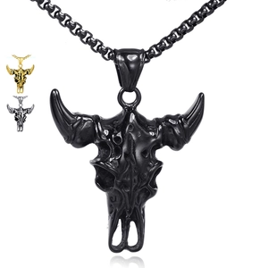 Stainless Steel Bull Skull Pendant Only Without Chain Retro Punk Gothic Animal Skeleton Pendant For Men Women Jewelry