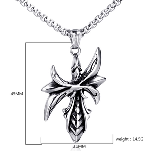 Detailed view of punk cross pendant in retro silver finish with exact 45mm by 31mm dimensions