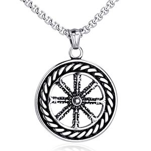 Vintage Stainless Steel Dharma Wheel Compass Pendant For Men Women Retro Silver Religious Nautical Wheel Charm Accessories
