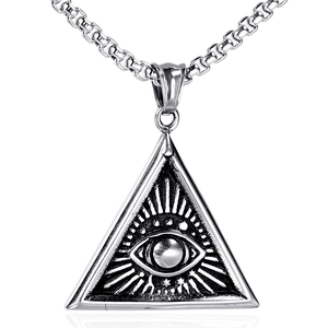 Vintage Stainless Steel All-Seeing Eye Triangle Pendant Necklace Masonic Providence Eye Retro Punk Jewelry For Men