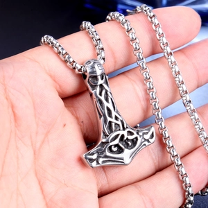 Nordic Mjolnir pendant necklace in vintage silver steel with a stainless box chain
