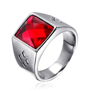 Vintage Titanium Steel Square Rhinestone Ring For Men Women Electroplated Geometric Faceted Statement Band Fashion Jewelry