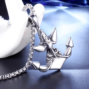 Ciondolo ancora retrò in acciaio inossidabile con catena box per uomo, stile vintage argento