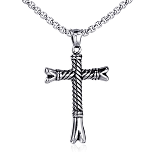 Men's gothic cross necklace in vintage black stainless steel with skeleton bone texture