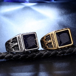 Vintage masonic titanium rings with blue sandstones in gold and silver finishes