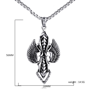 Detailed size specifications for vintage gothic sword pendant with 56mm height and 33mm width