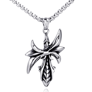 Vintage Gothic Dragon Wing Cross Pendant For Men Women Titanium Steel Hip Hop Punk Retro Jewelry Necklace Accessory Gift