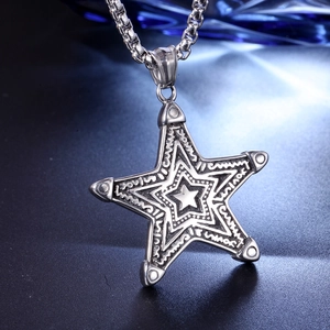 Vintage Punk Pentagramm Anhänger Halskette aus Silber Titanstahl mit Boxkette