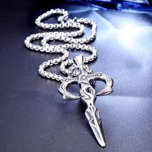 Gothic titanium steel cross sword pendant necklace with durable box chain for men