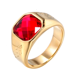 Vintage Stainless Steel Signet Ring For Men Women Gold Plated Square Blue Red Black Rhinestone Ring Greek Key Pattern Punk Jewelry