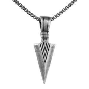 Vintage stainless steel arrow pendant necklace with box chain in antique silver finish