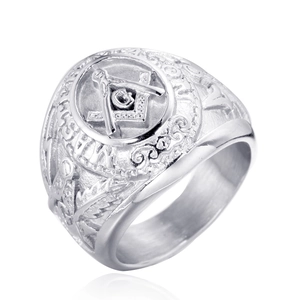 Vintage silver stainless steel Freemason ring with G symbol and Mason engraving