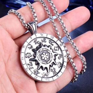 Pendentif boussole vintage en acier inoxydable avec 12 signes du zodiaque pour homme
