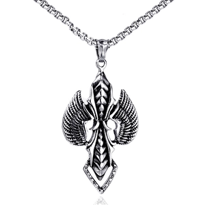 Vintage Stainless Steel Wing Cross Pendant For Men Gothic Punk Sword Shield Charm Pendant Jewelry Accessory For Daily Wear