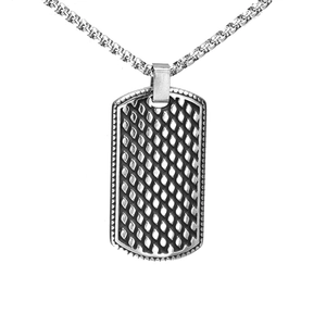 Collier plaque militaire pour homme en acier titane avec motif de grille en losange