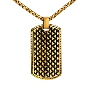 Pendentif plaque militaire dorée pour homme avec texture écaillée et chaîne maille vénitienne