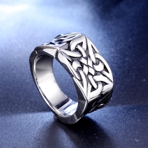 Retro Viking Celtic knot stainless steel ring for men with an antique punk finish