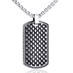Colgante Dog Tag de Acero Inoxidable Vintage Patrón de Cuadrícula Estilo Industrial Hombre Solo Colgante Sin Cadena Joyería