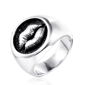 Vintage Titanium Steel Lip Relief Signet Ring For Men Women Hip Hop Punk Style Silver Color Polished Band Unisex Jewelry Gift