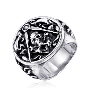 Vintage Men Stainless Steel Skull Masonic Ring Gothic Punk Pirate Signet Ring Antique Silver Carved Jewelry For Men
