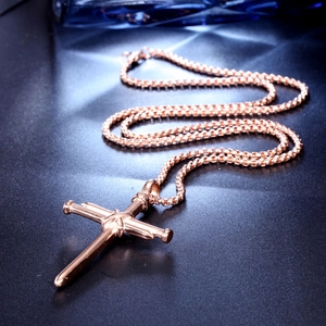 Pendentif croix en clou acier inoxydable or rose pour hommes style religieux vintage avec chaîne